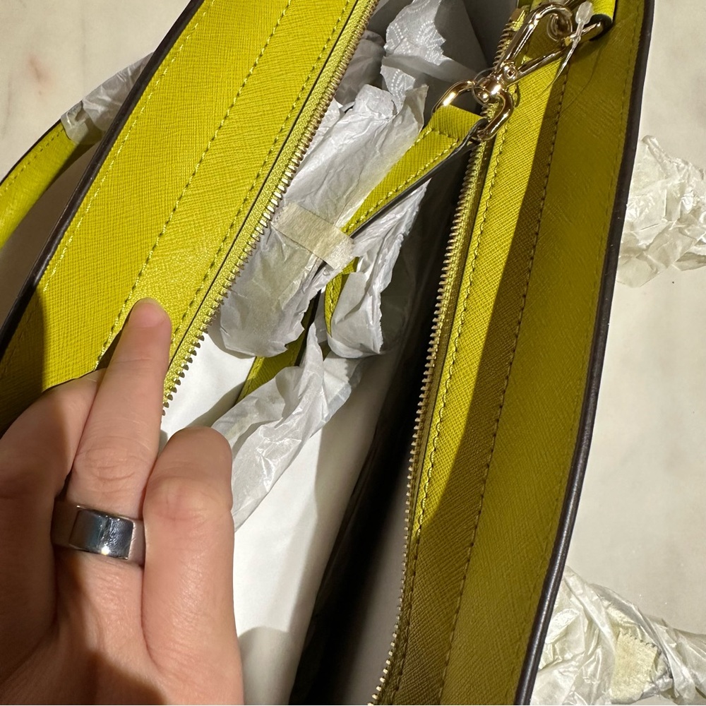 MICHAEL Michael Kors Yellow-Green Saffiano Leather Satchel - Picture 10 of 15